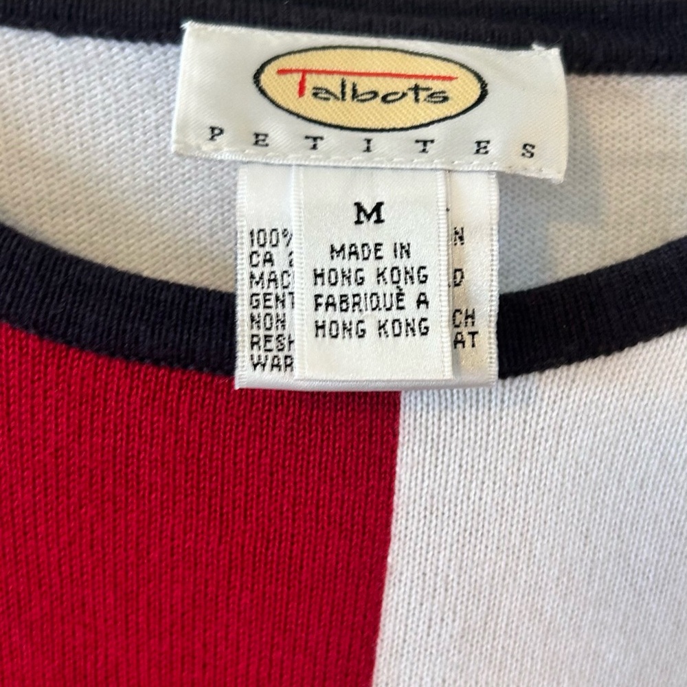Talbots 3/4 Sleeve Red, White,‎ Blue Color Block Sweater SZ M - Picture 3 of 7